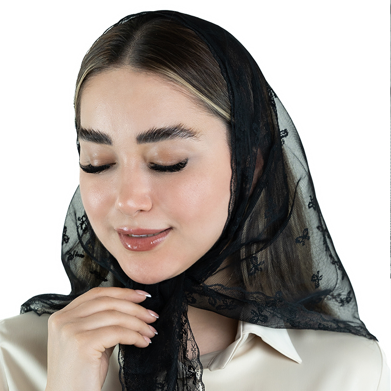 مینی اسکارف توری پاپیون مشکی دور دانتل دلورا گالری