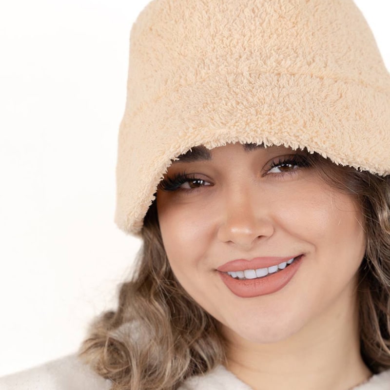کلاه باکت تدی رنگ کرم